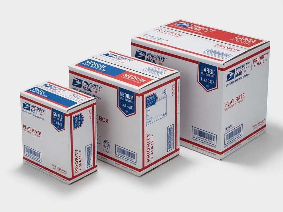 USPS Priority Mail small, medium, and large Flat Rate boxes