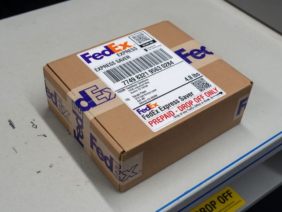 Prepaid FedEx labeled package ready for drop-off