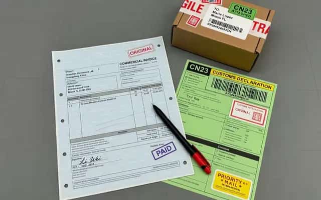 Commercial invoice and CN23 customs form