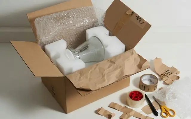 Professionally packed box with bubble wrap and foam