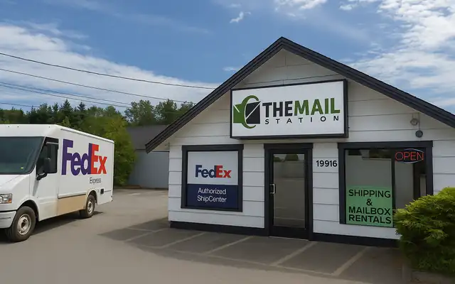 The Mail Station storefront at 19916 Old Owen Rd in Monroe, WA