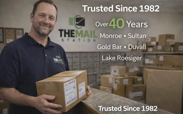 The Mail Station staff at the Monroe counter, trusted since 1982