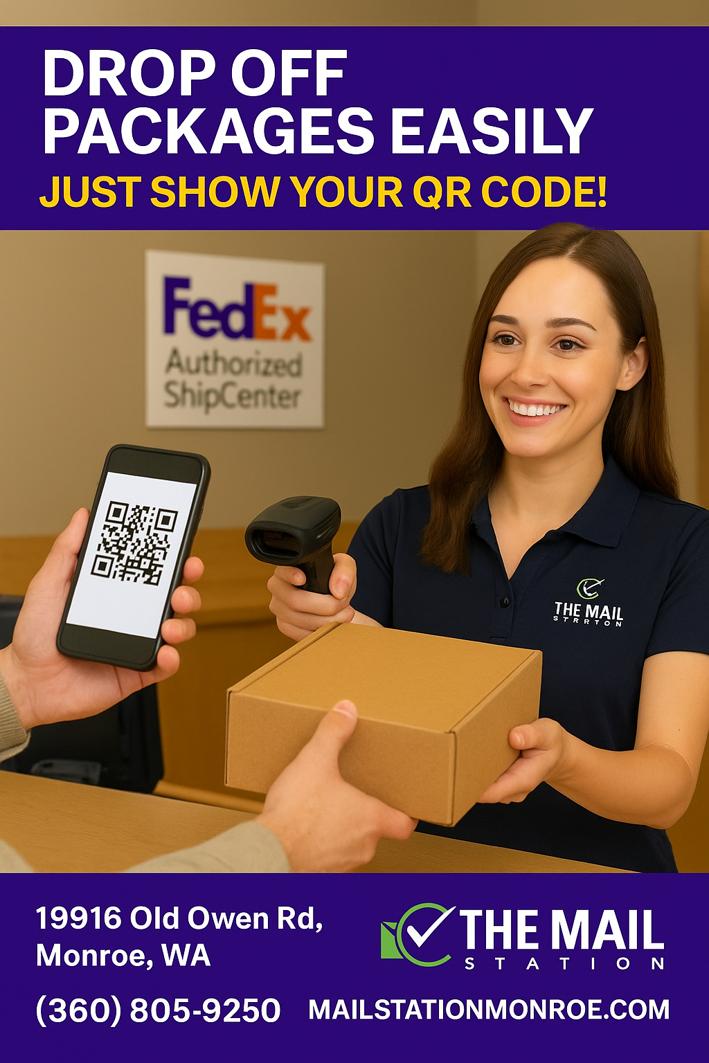 Got a FedEx QR Code? Walk in, show your phone, and you're done.