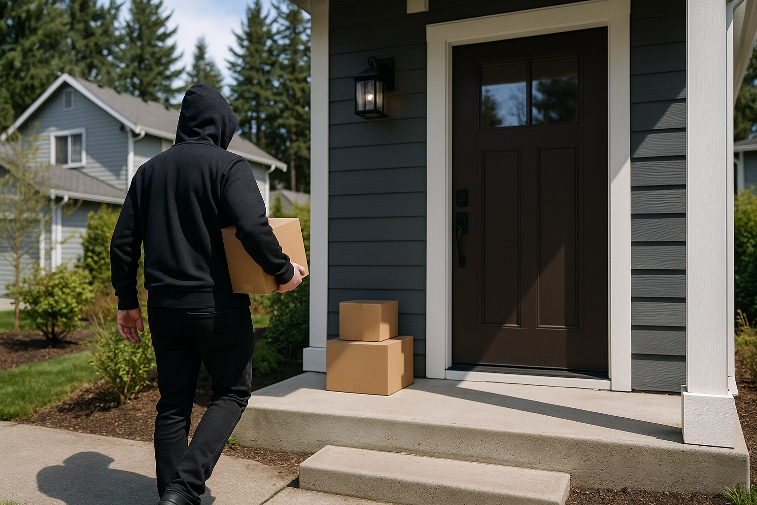 Packages on a porch with visible delivery risk