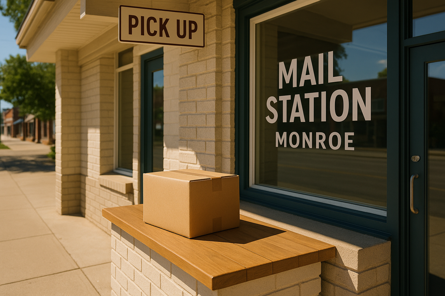package ready for pickup outside shipping store