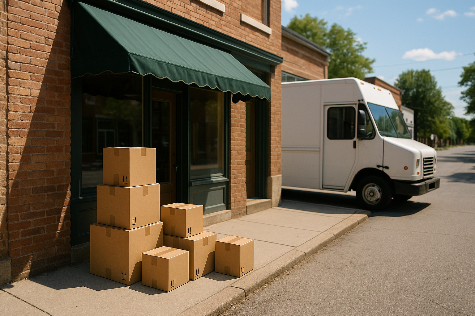 delivery boxes outside small business storefront